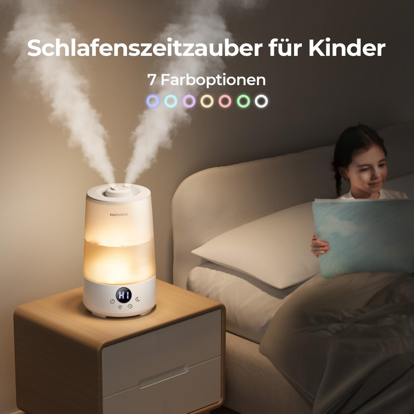 Homvana humidifier bedroom top-fill, 3.6L 360° cool mist 34H long-lasting, quiet 16dB (SilentSpary Tech) small, humidifier small, baby, diffuser nursery, ultrasonic room humidifier (white)