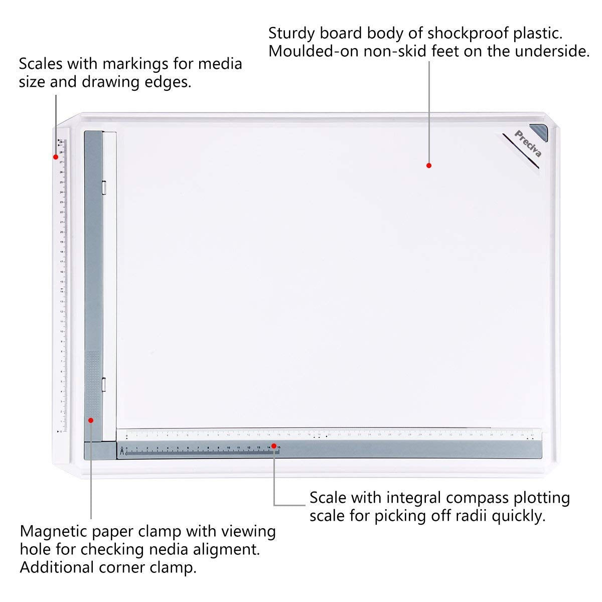 A3 drawing board, Preciva A3 drafting table with accessories 51 x 36.5 CM A3 drawing board in metric system.