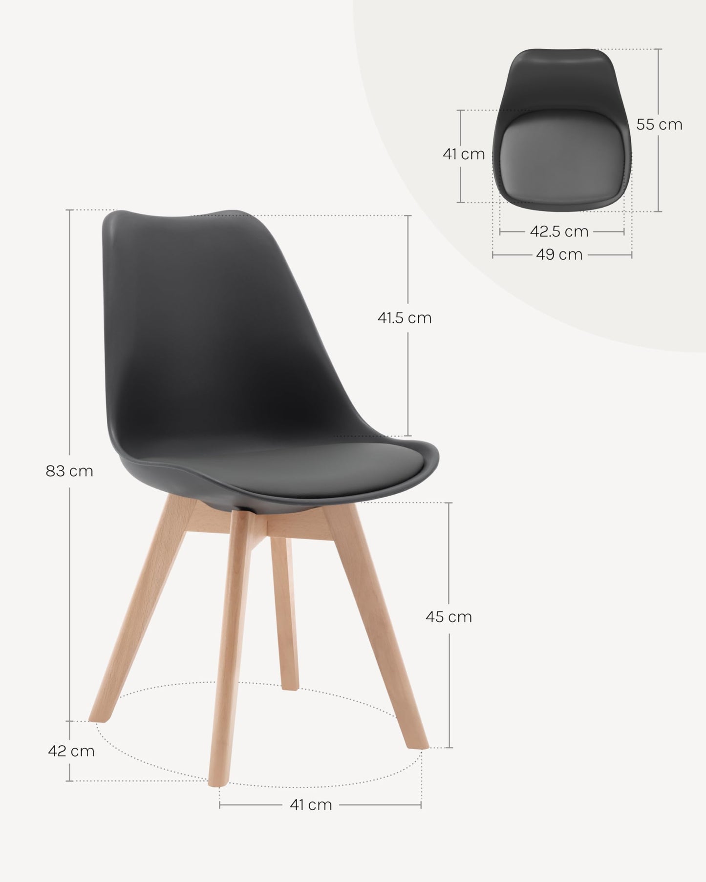 WOLTU Dining Chairs Set of 4, Scandinavian Kitchen Chairs Retro Design, Seat made of faux leather, with solid wood legs, load capacity up to 150 kg, Gray