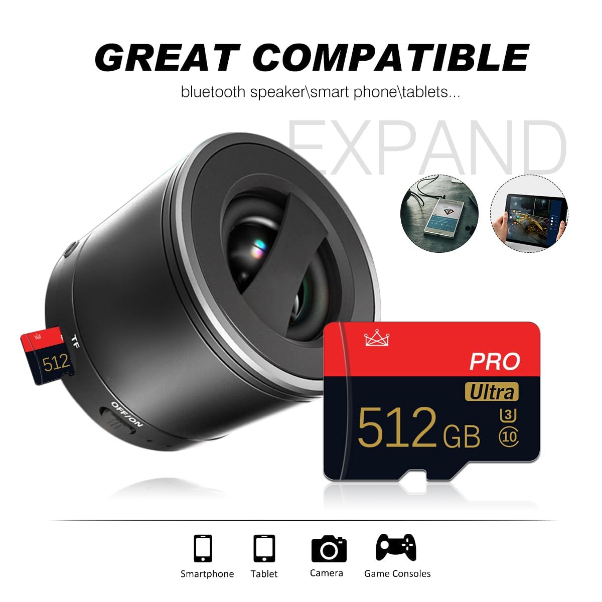 512GB Micro SD Card Class 10 Memory Card High Speed Mini SD Card with Adapter for Computer, Tachograph, Tablet, Drone.