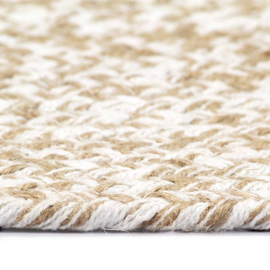 Handmade Jute White and Brown 180 cm Carpet Round Outdoor Rug Washable Living Room Carpet Small Two-Tone