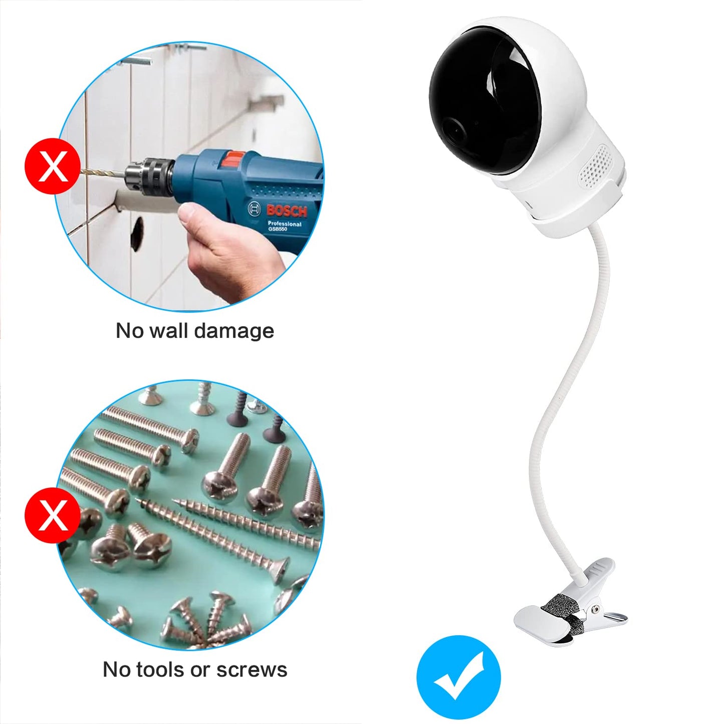 Baby monitor holder for eufy SpaceView/eufy Spaceview S/eufy Spaceview Pro Baby Monitor, Flexible Monitor Stand Holder for Nursery Crib Railings.