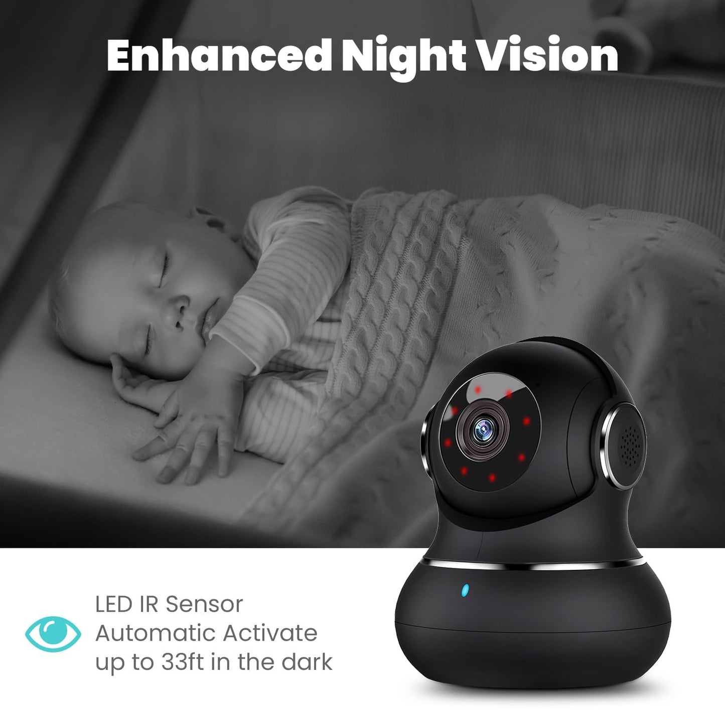 litokam Little Elf Surveillance Camera, 2K Baby Monitor Camera with Motion Detection, WiFi Camera Surveillance Indoors with Night Vision, 360° Dog Camera with APP 2-Way Audio, for SD & Cloud Storage