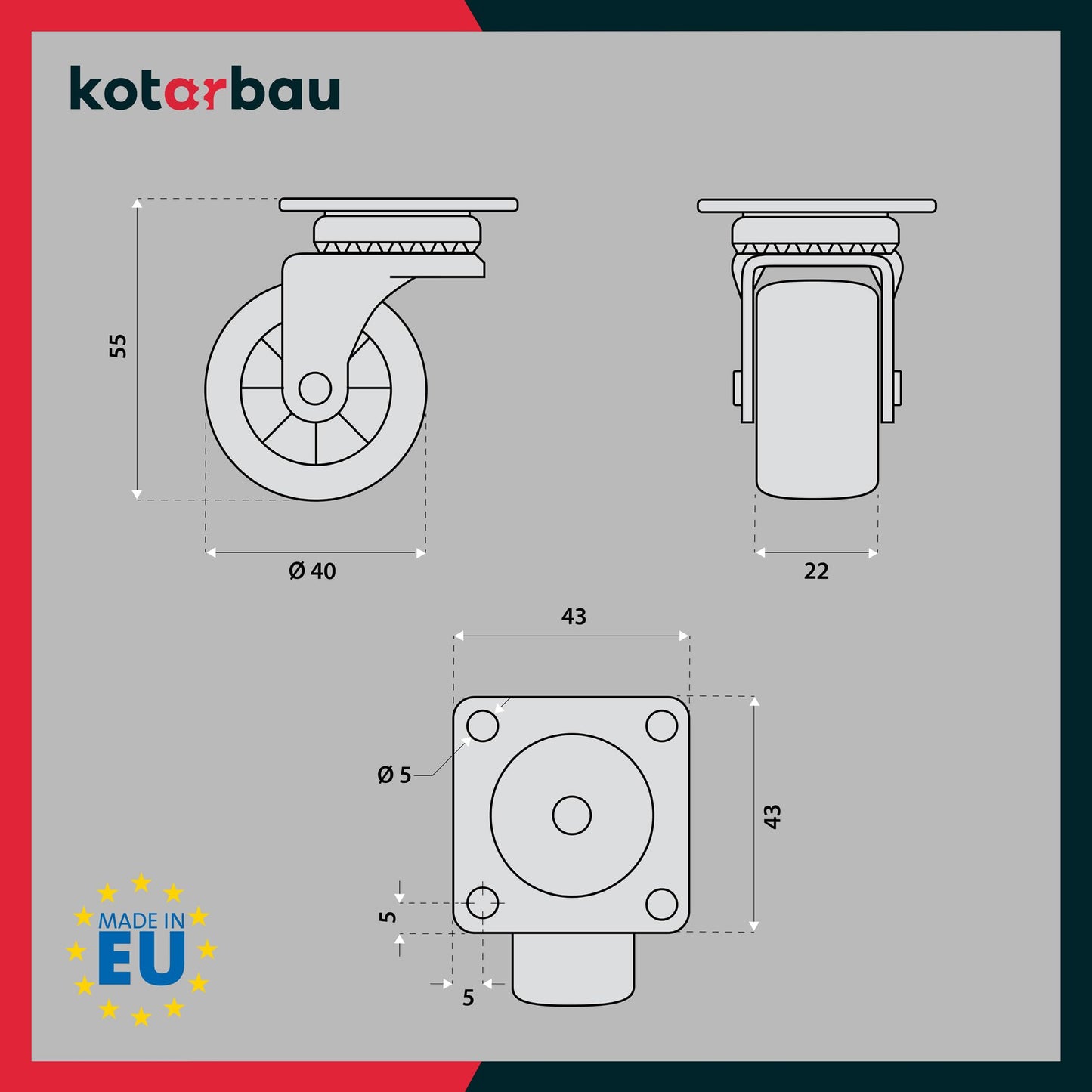 KOTARBAU 12pcs Furniture Casters Ø 40 Suitable for All Floors Swivel Casters Transport Casters Sofa Casters Sliding Rollers Tool Casters Heavy Duty Casters Rubber Casters