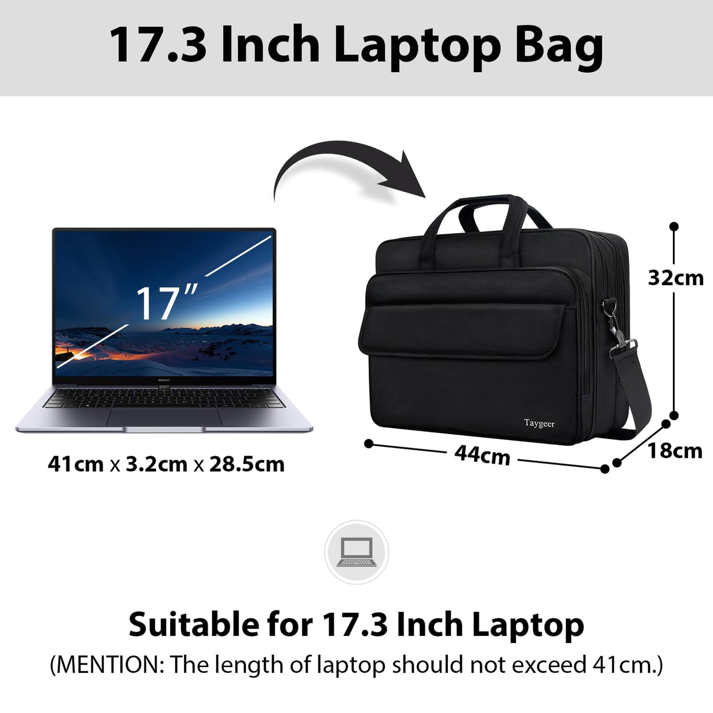 Taygeer 17 inch Laptop Bag, Men's Briefcase Large Work Bag Office Business Notebook Bag Waterproof Laptop Bag for Work Travel Gifts for Men, Black