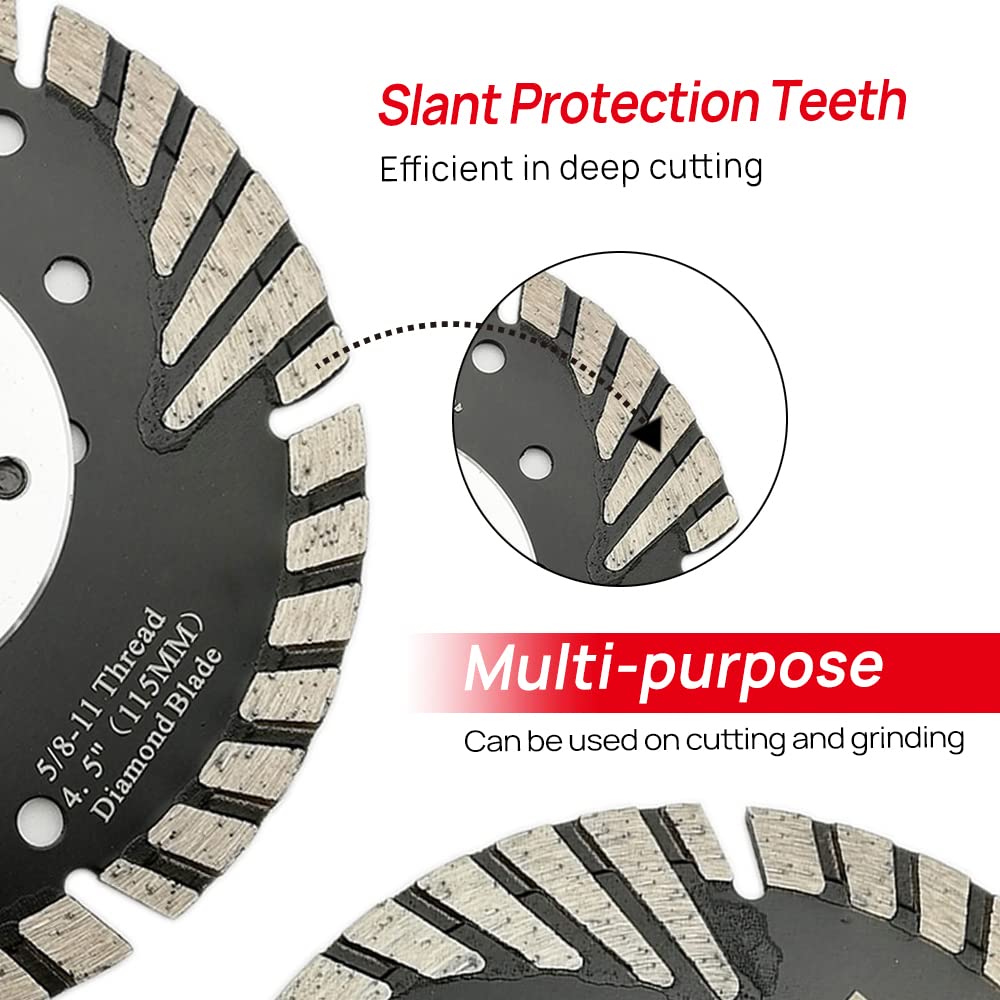 DT-DIATOOL Diamond Cutting Disc 2 pieces 115mm x M14 Turbo Blade with Protective Teeth for Cutting Grinding Granite Marble Concrete Tiles