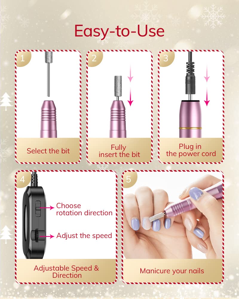 AEVO Portable Electric Nail Drill Set/ professional compact electric nail file for pedicure manicure/ grinder for acrylic gels callus, USB powered, 11 drill bits/ for home