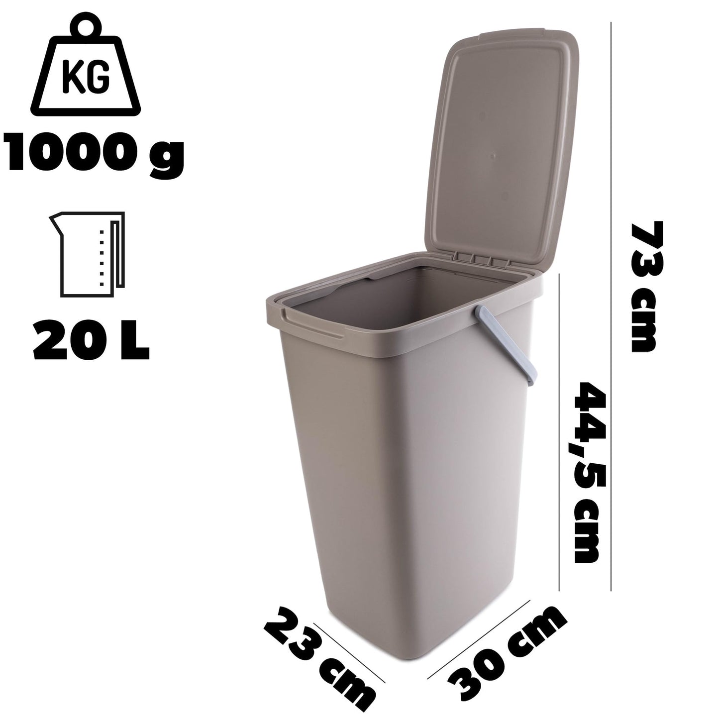 KADAX waste bin with lid and handle, plastic trash can for sorting waste, rectangular garbage collector with hinged lid (brown, 20L)