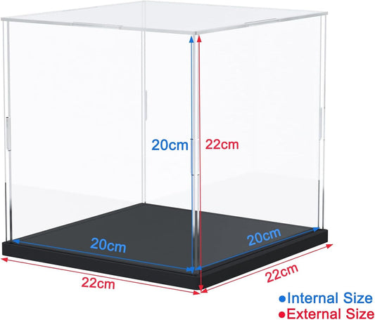 Acrylic display case for Lego 10309 21265 75328 76428 Helmet, glass showcase acrylic box transparent cube for figure collector's toys with wood-plastic base, black interior 20x20x20 cm