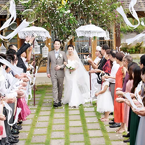 50 pcs Wedding Wands, Wedding Wand Ribbon Wands with Bell, Silk Fairy Stick, Wedding Wands for Parties, Holidays, Celebrations, White