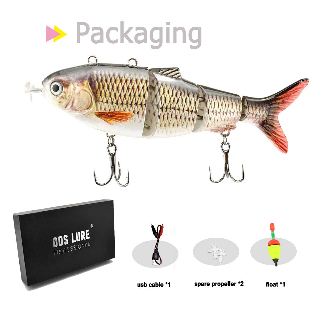 ODS Electric Fishing Lure with LED Light USB Rechargeable Floating Wobbler Robotic Fish Bait Freshwater Saltwater for Perch Zander (379)
