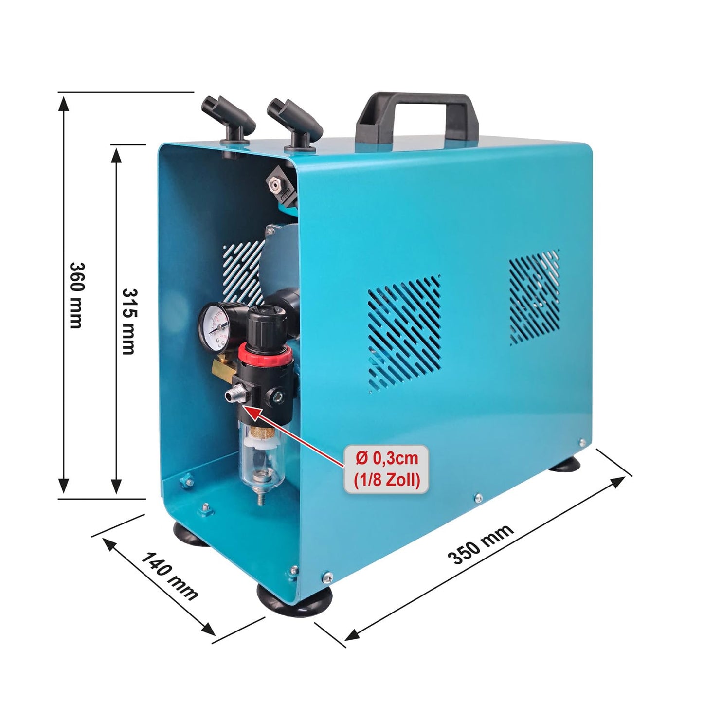AirBrush Compressor Duo-Power II-C - The Airbrush kit with double/twin cylinder with protective housing for artists with high standards, basic equipment for any Airbrush set.
