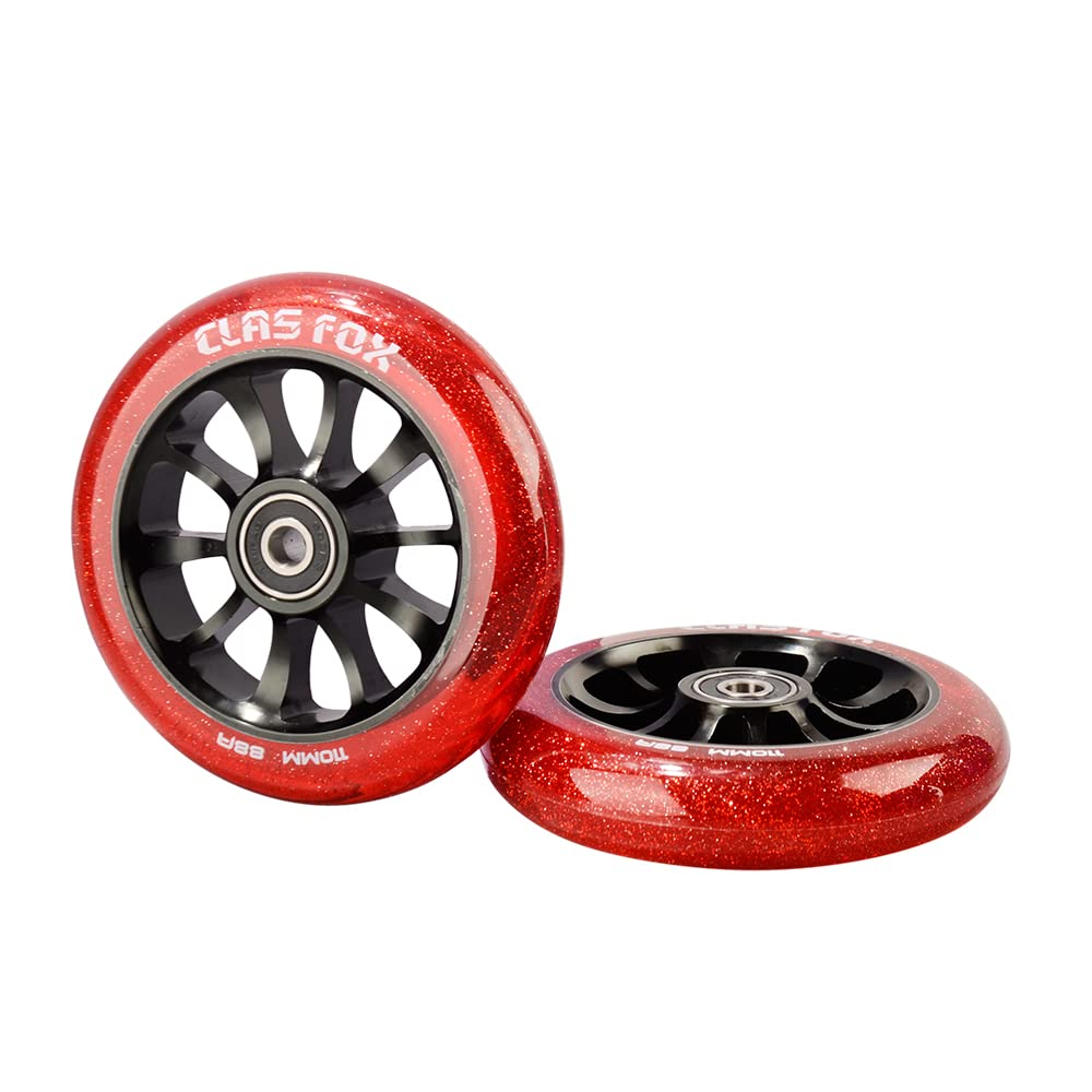 CLAS FOX Pro Stunt Scooter Wheels Roller Wheels 110mm A Pair with ABEC-9 Bearings CNC Metal Core (2 pieces) (Transparent Red)