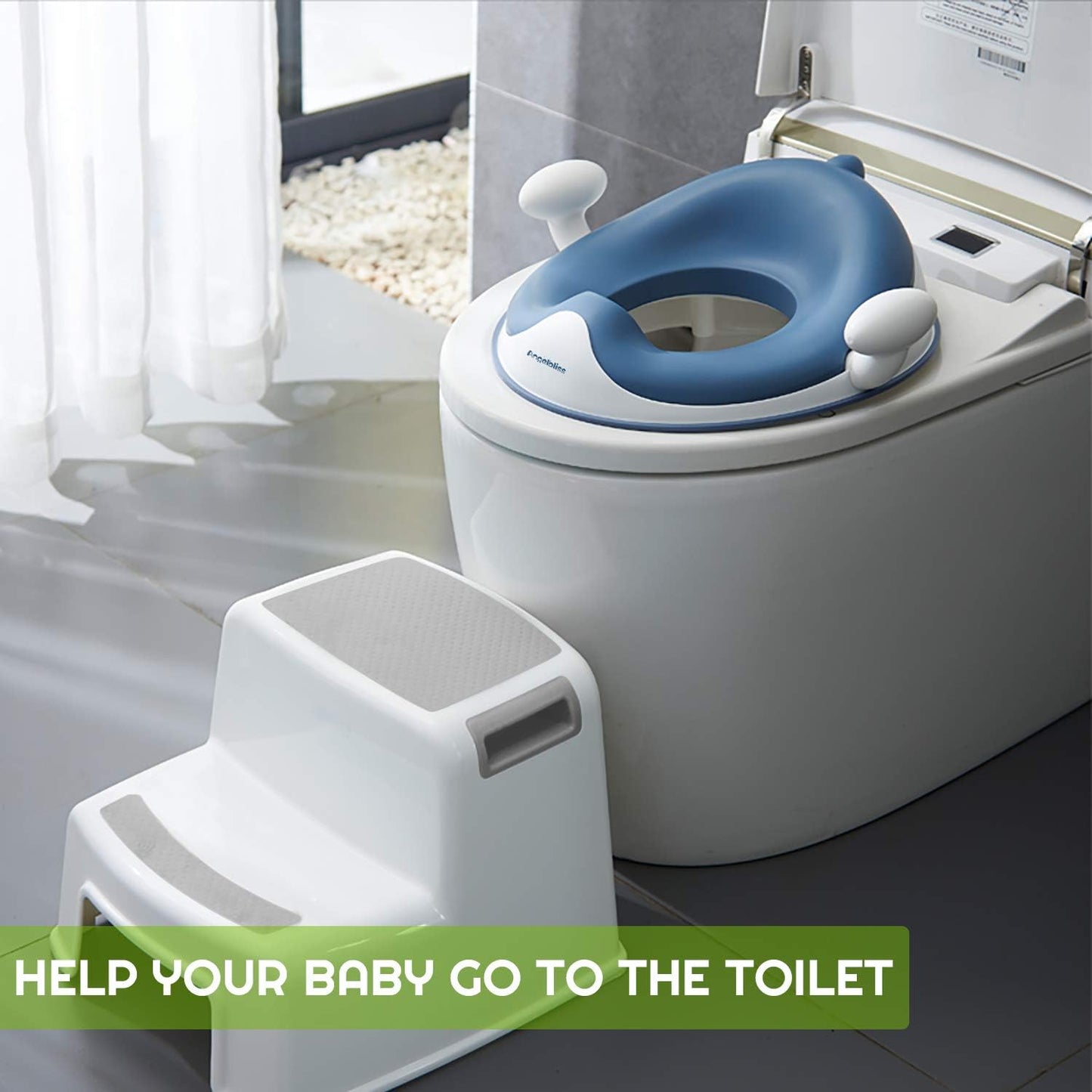 Angelbliss toilet seat for kids, baby potty training toilet trainer, children's toilet seat for boys and girls, double anti-slip cushion seat, with handle and splash guard.