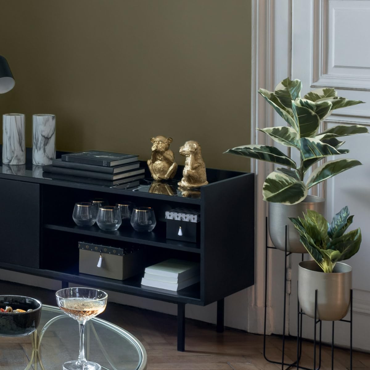 Atmosphera - Set of 3 statues "Wise Monkeys" - Resin - golden H 17 cm - Gold