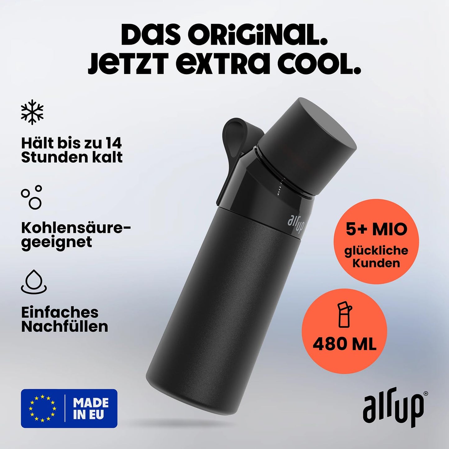 air up® Twist Pro Bottle Steel Starter Set Original made of stainless steel including pods in 5 flavors, sugar-free I 480ml insulated bottle with flavor, keeps water cold for 14 hrs I Black