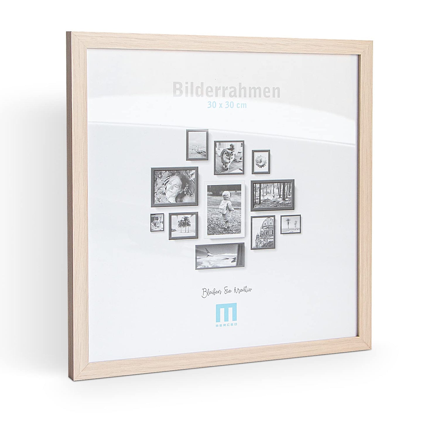 14-piece photo frame set in natural wood look in various sizes. Perfect for creating photo walls with a mix of portrait and landscape frames. Suitable for photos ranging from 10x15 to 30x40cm.