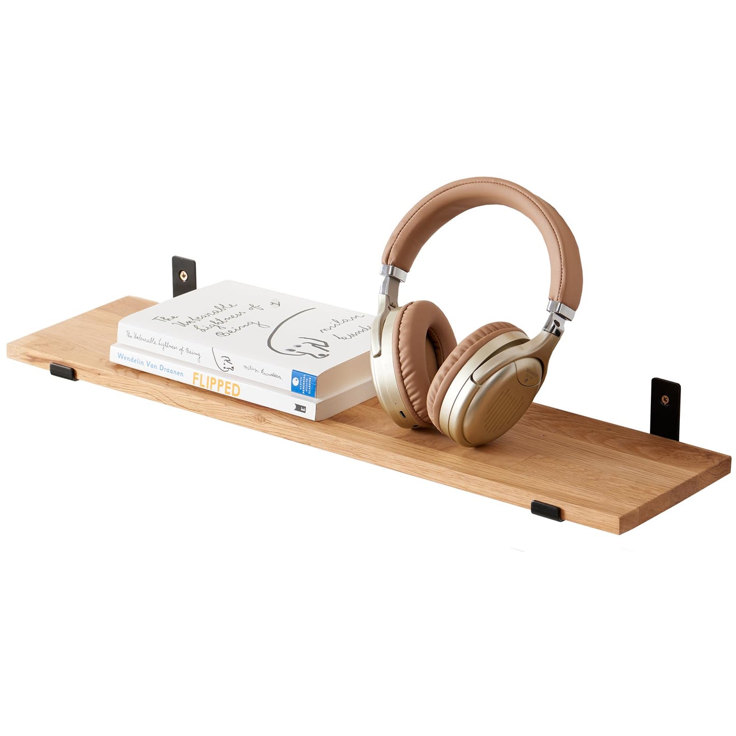 TREOAKWIS Floating shelf made of solid oak, 60cm wooden wall shelf for bathroom, bedroom, living room, kitchen, office, laundry room. Rustic wall shelves for storage.