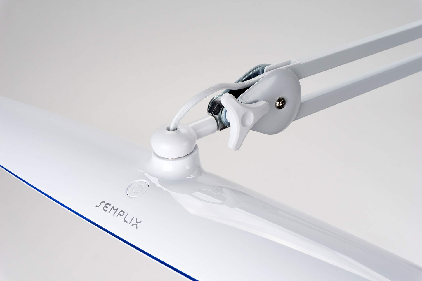 SEMPLIX LED work light in white: (117 PCS LED, 4-level dimmable) Comes with table stand base and clamp, adjustable lamp arm in height.