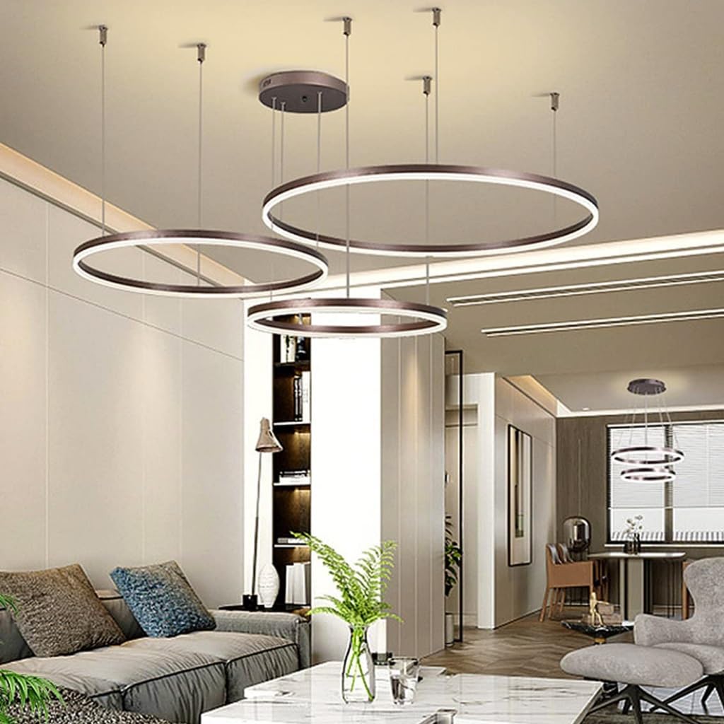 LED pendant lamp modern living room lamp hanging light 3 rings pendant light dimmable with remote control chandelier adjustable height dining table lamp hanging lamp aluminum round acrylic lighting (Color: ___)