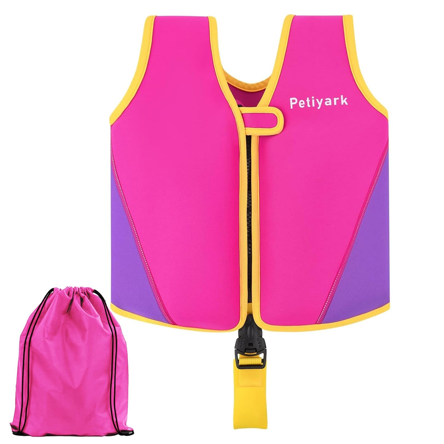 Petiyark Adjustable Kids Swim Vest, Neoprene Swim Aid for Children, Lightweight and comfortable, Supports swim training, Suitable for boys and girls aged 3-6 years - Pink.