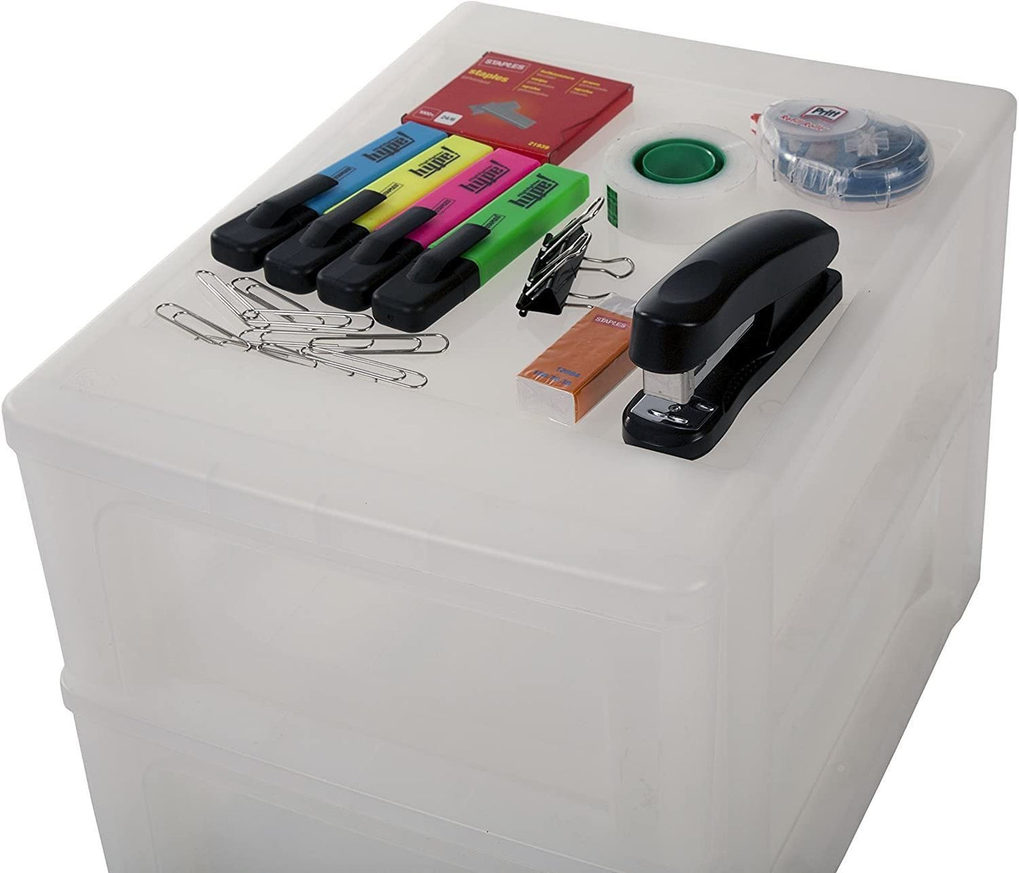 Iris Ohyama Desk Organizer with 2 shallow and 1 deep drawer, Matte White, Easy-Pull System, A4 & A5 size, for office, school, stationery, BPA-free, Drawer, OCH-2021