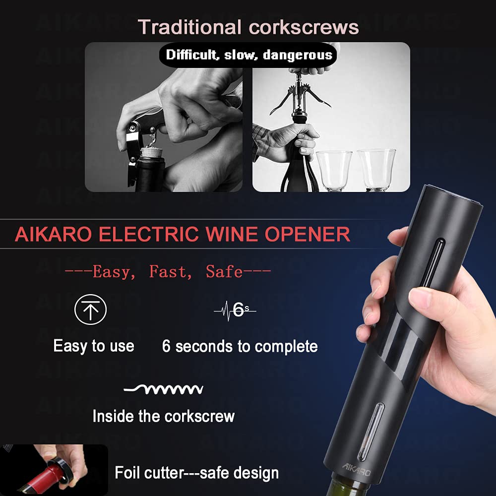 AIKARO - Electric wine bottle opener Automatic electric corkscrew, Rechargeable (Set)