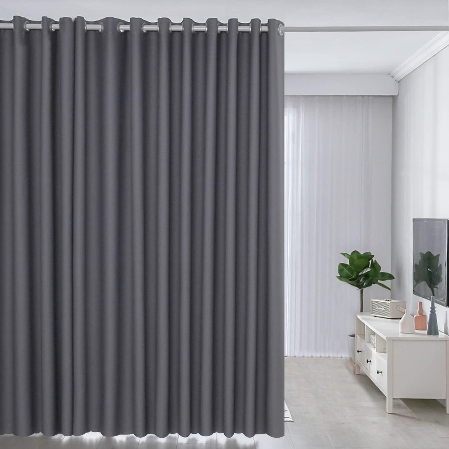 GOLDION Curtain Rod Multi-functional Telescopic Rod without Drilling 110-310cm Matte White Extendable Clamp Curtain Rod - Extra Long Telescopic Rod - for Room Divider, Curtain, and Balcony