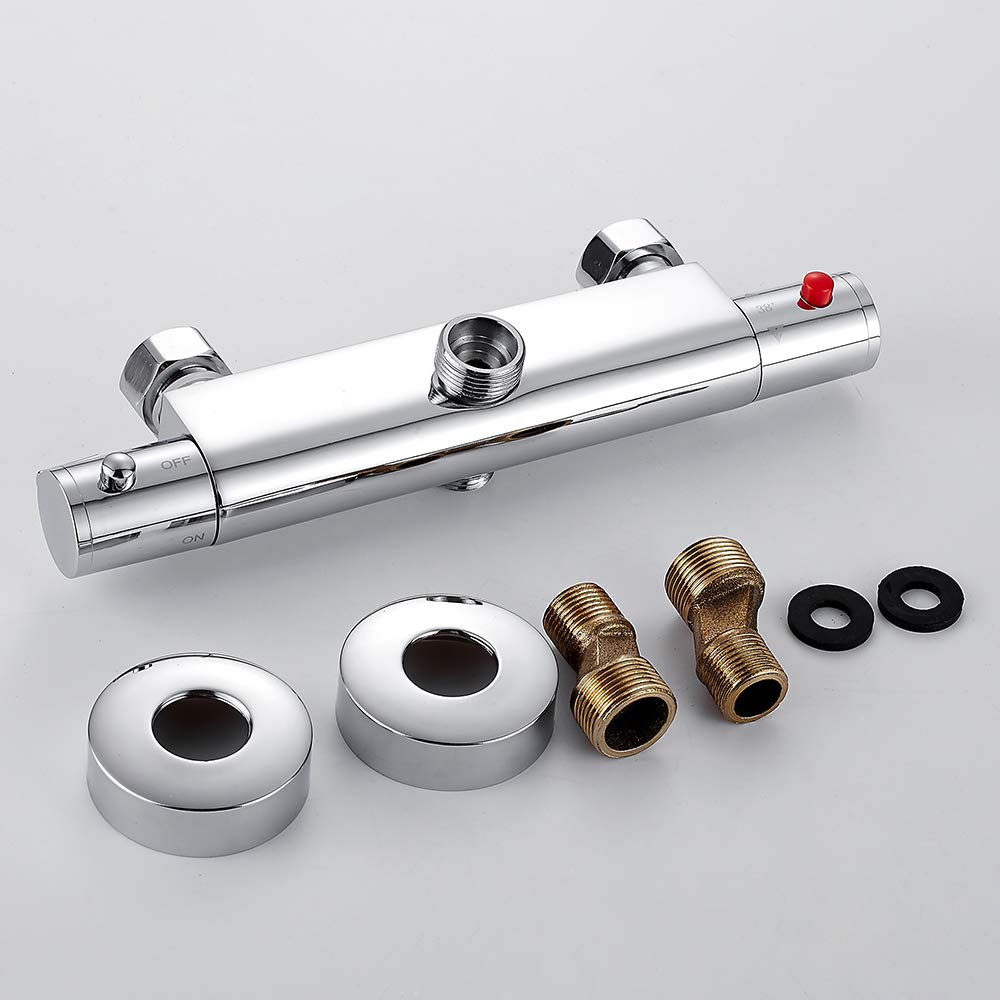 Thermostatic faucet shower thermostat shower faucet shower mixer thermostat mixing valve with 38 °C safety button bath chrome shower and rain shower, Silver