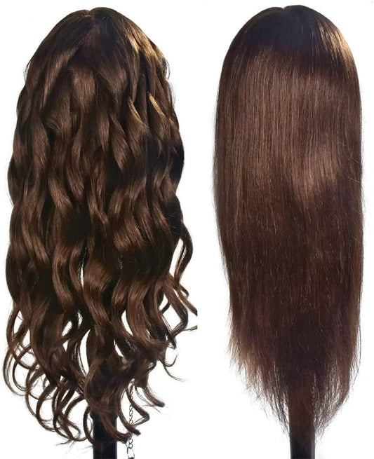 Practice head with 100% real hair, for professional styling, hairstyling, makeup practice doll, with screw clamp.