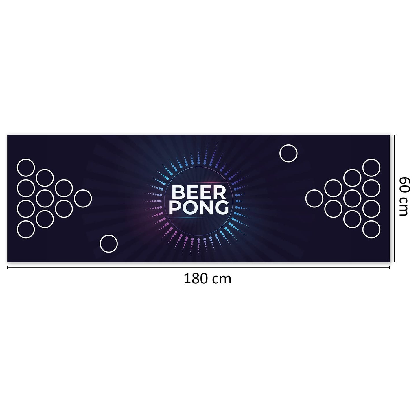Beer Pong Set I 180 x 60 cm I Game mat with Electro Design I Incl. 22 party cups and 6 ping pong balls I Drinking game I Party games and birthday I Reusable and wipeable I dv819