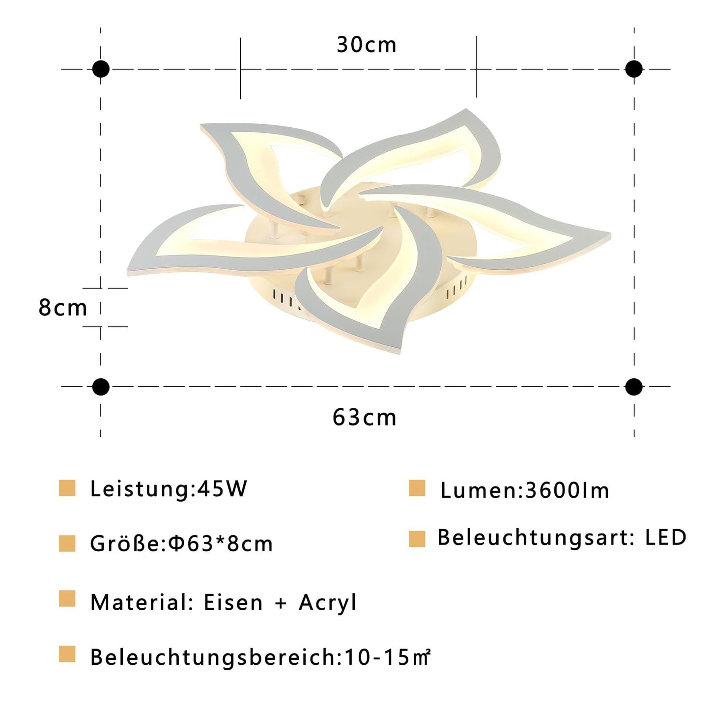 Sky angle LED ceiling light dimmable, living room lamp with remote control, bedroom ceiling light modern ceiling lighting chandelier lamp, Dimming 5 heads/Ø63cm/45W