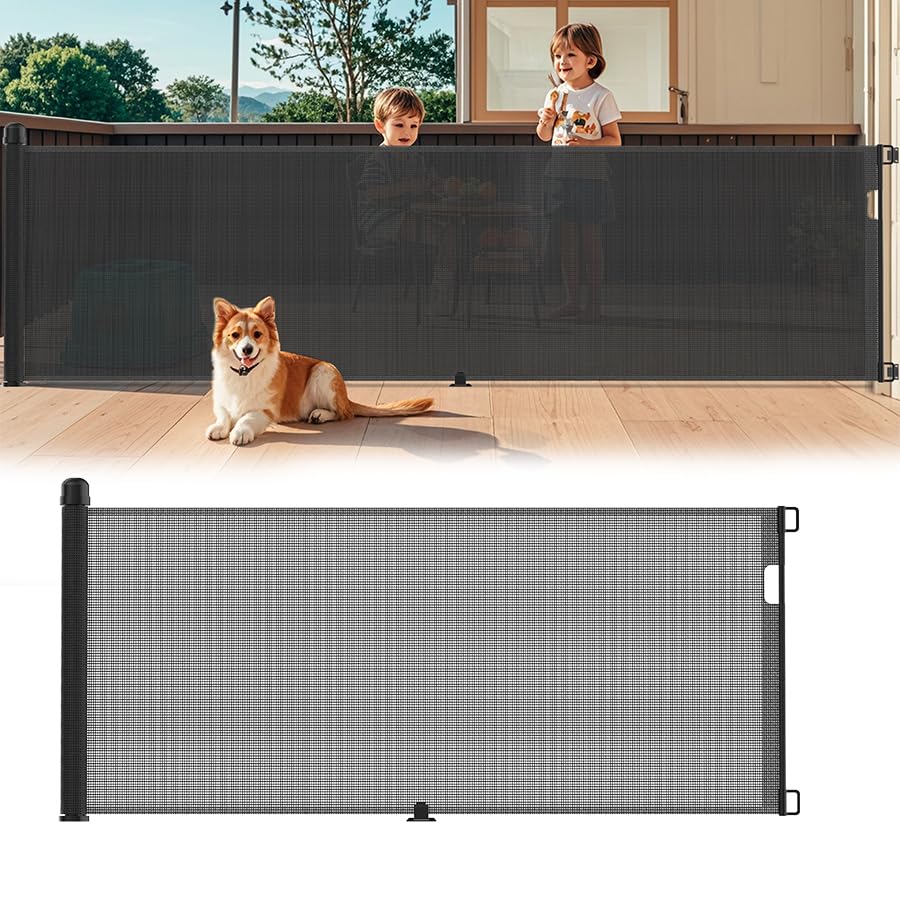 Expandable stair gate 300cm, baby door gate, safety gate staircase for cats and dogs, extra wide baby gate, stair safety roller for indoor outdoor use, black.