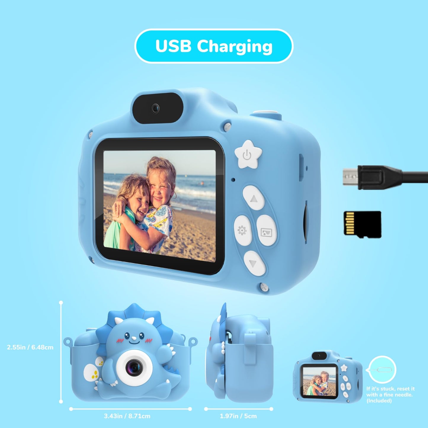 Children's camera, HiMont digital camera for kids with 32GB TF card & 2.0" screen, 1080P kids camera & selfie video camera, gifts for birthday Christmas, toys for 3-12 girls boys (Blue)