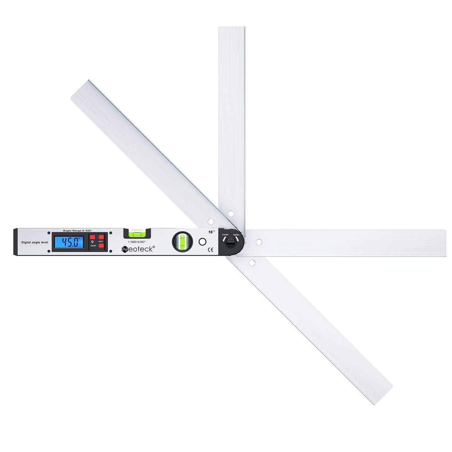 Neoteck Digital Angle Finder 400mm with LCD Spirit Level 0-225° Digital Inclinometer Angle Measuring Tool for vertical horizontal Dual-Level.