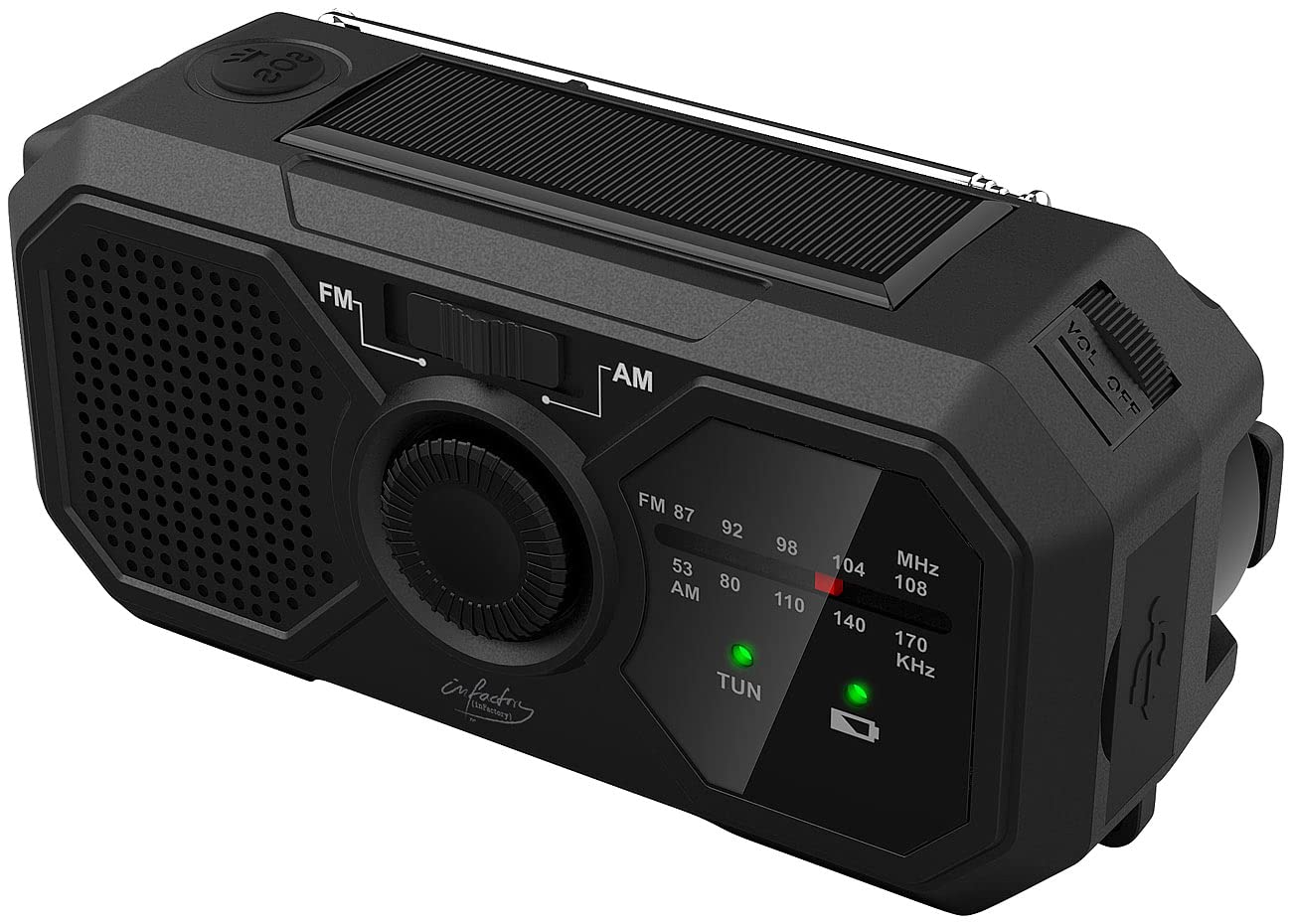 infactory Crank Radios: Solar and Dynamo Crank Radio with LED Light, SOS, Powerbank Function (Radio with Battery, Emergency Radio, Headphone Cable)