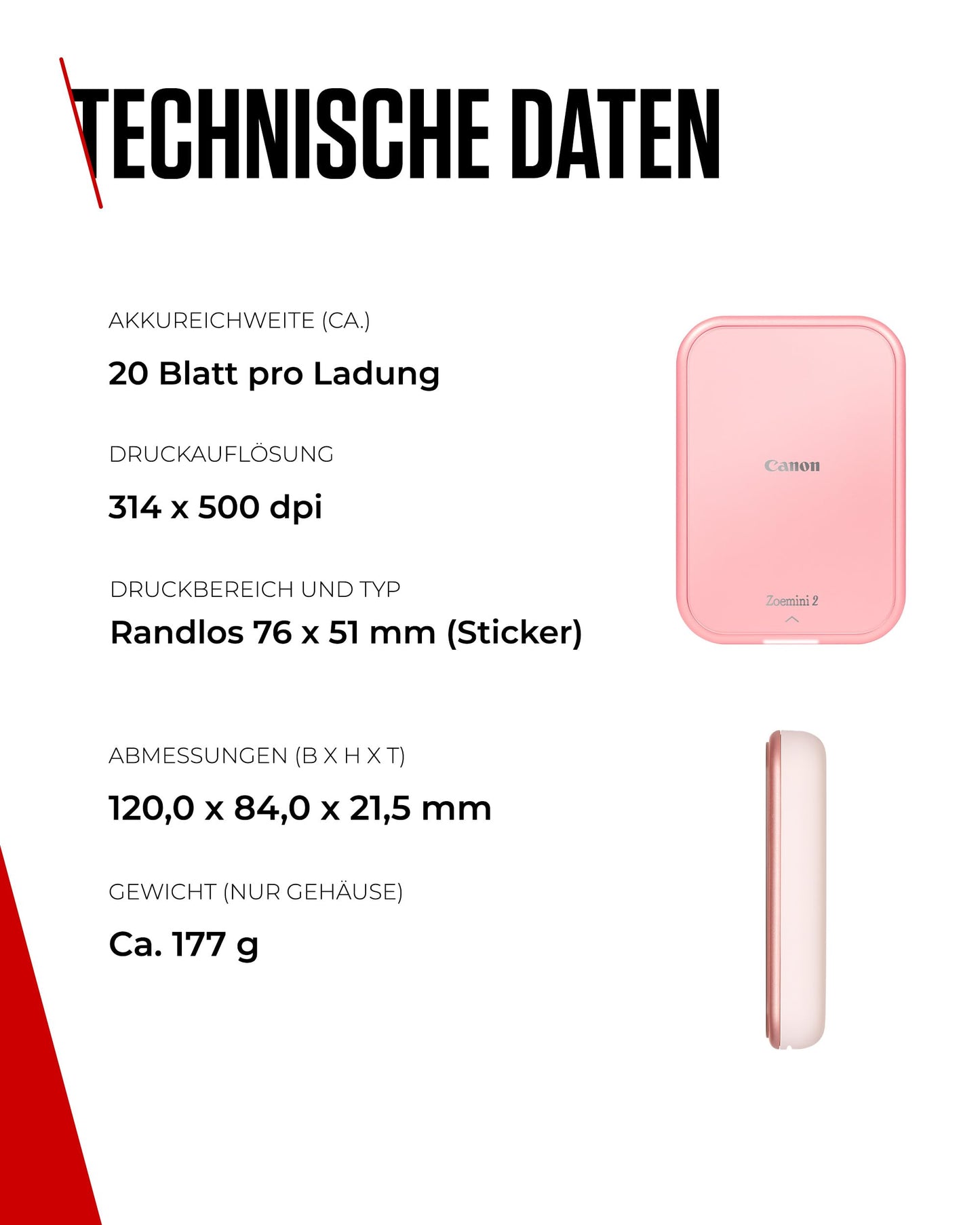 Canon Zoemini 2 Printer Set: Create and print memories anywhere - Compact, portable photo printer - Bluetooth 5.0 - Fast USB-C charging on the go (Rose Gold)