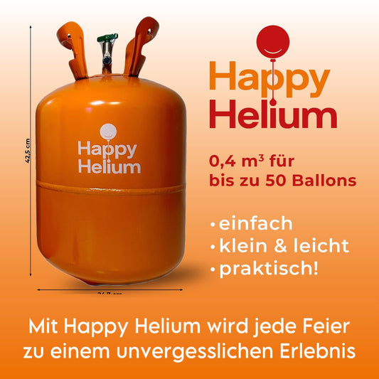 Happy Helium® Balloon Gas Helium for 50 balloons | Helium gas with filling valve - Balloon Gas 400 liters (0.4 m³) for birthday, wedding, party.