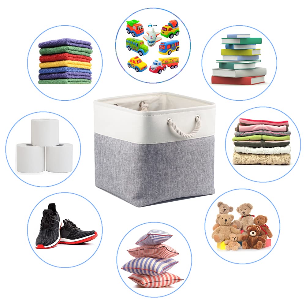 Mangata storage box fabric 30x30x30 cm, storage basket gray white, fabric baskets in cubes for wardrobe, shelf, and clothes, (Foldable, 4 pack)