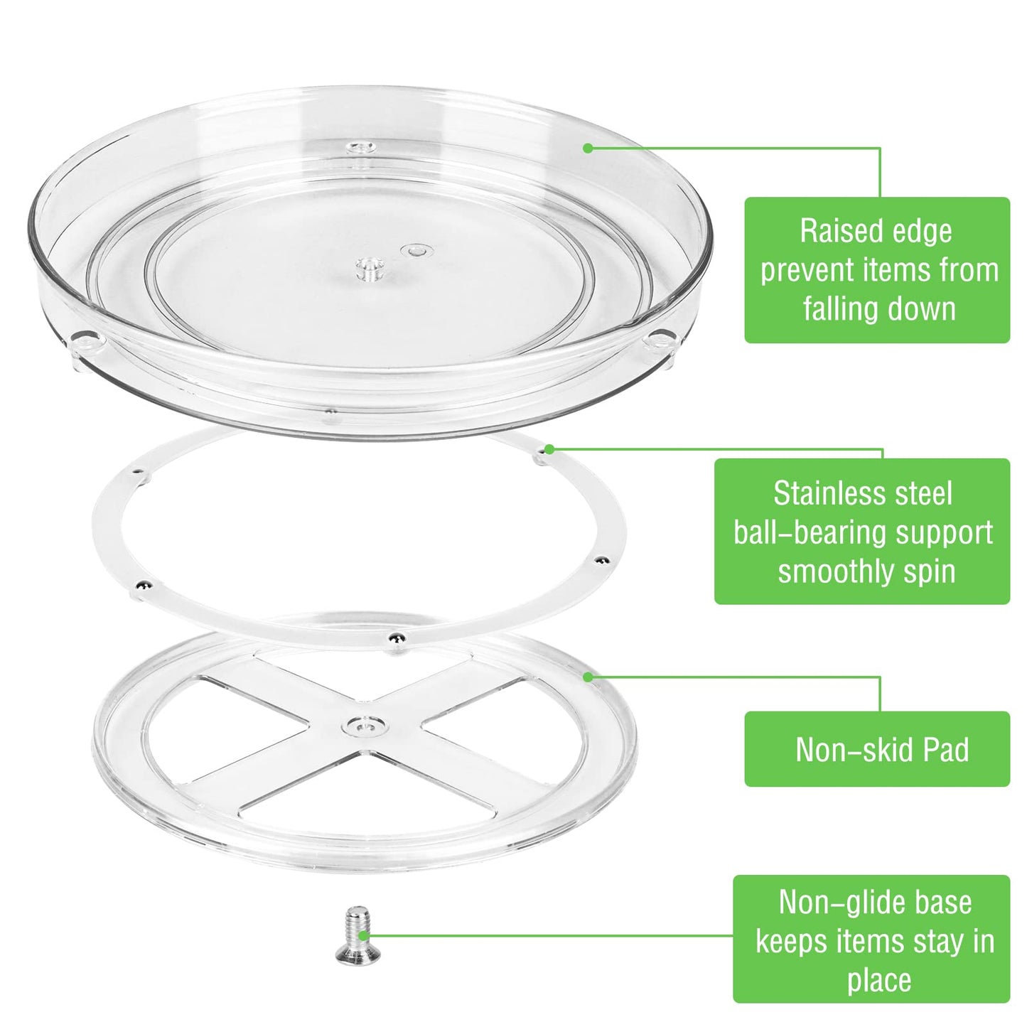 Refrigerator turntable, 2-piece Lazy Susan refrigerator organizer, clear turntable for kitchen cabinet, 360-degree rotating spice rack cabinet organizer (large + small)