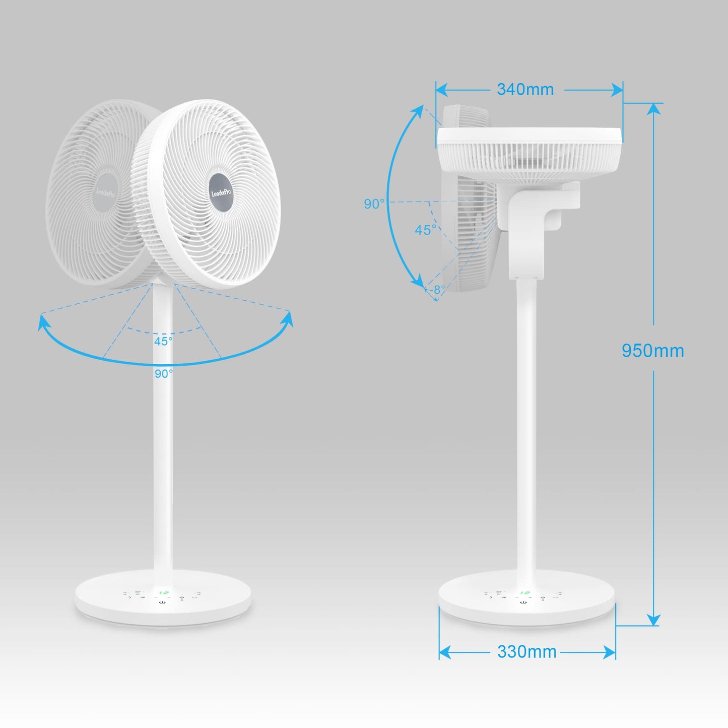 2in1 DC Motor Stand Fan - Quiet Fan 12.8dB 3D Oscillating with Remote Control/Energy Saving/Turbo Air Circulator Room Fan
