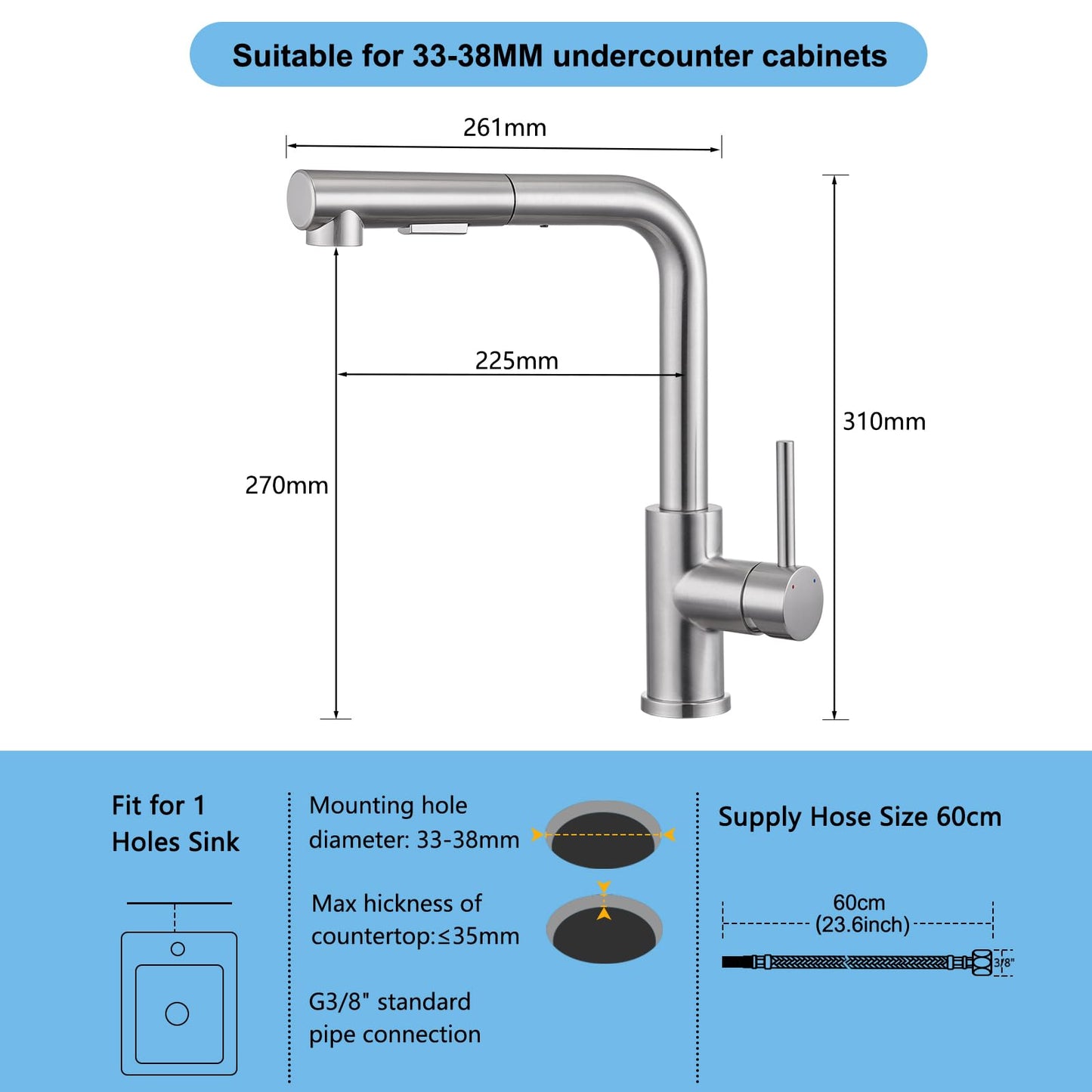 Kitchen Faucet Pull-Out, BONADE Kitchen Faucet with Sprayer, Kitchen Mixer Tap 360° Rotatable, Kitchen Faucet 2 Spray, Single Lever Sink Mixer Made of Brushed Stainless Steel
