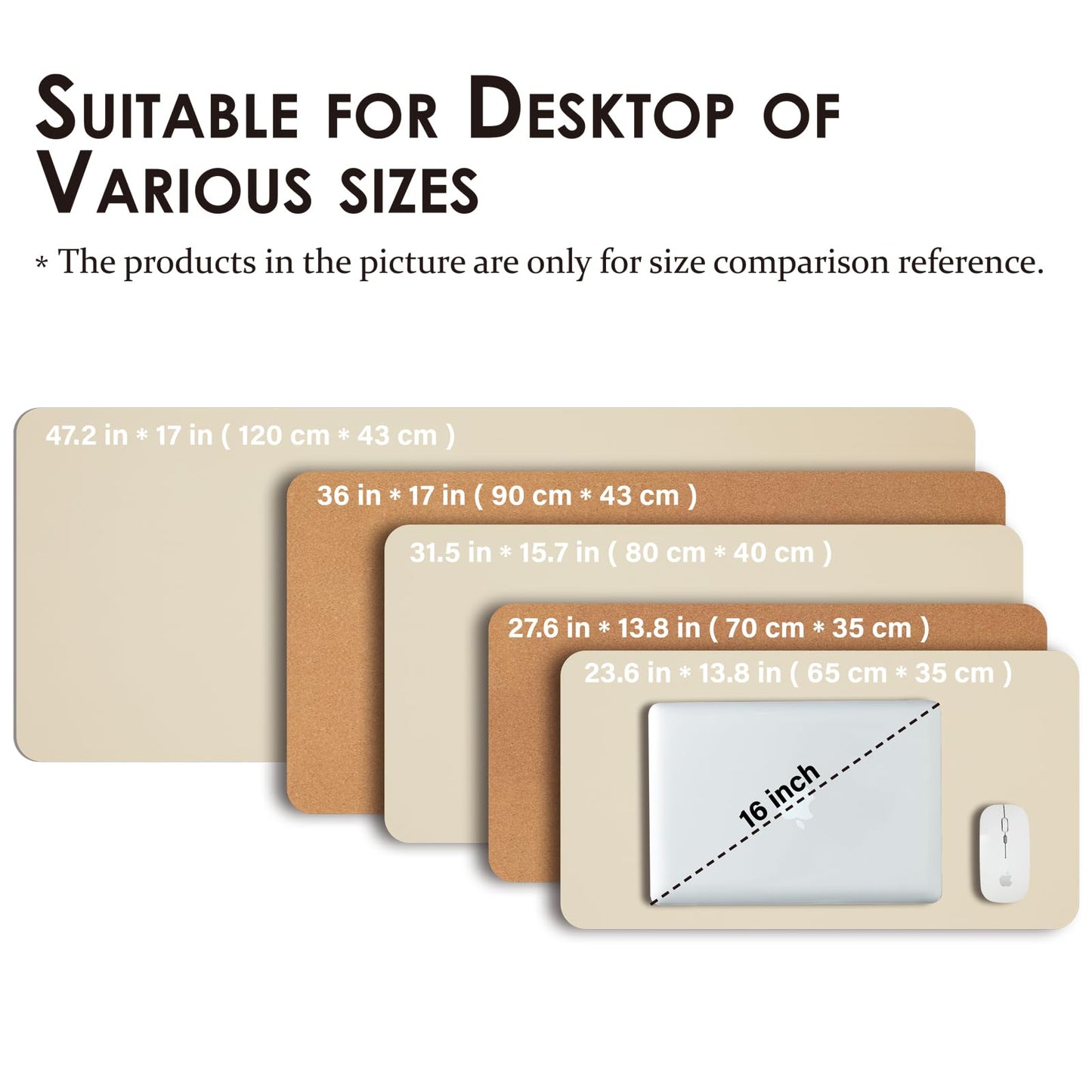 Cork Desk Pad - Double-sided desk pad for office and home - As a large mouse pad and desk mat on desks (Apricot, 120cmx43cm)