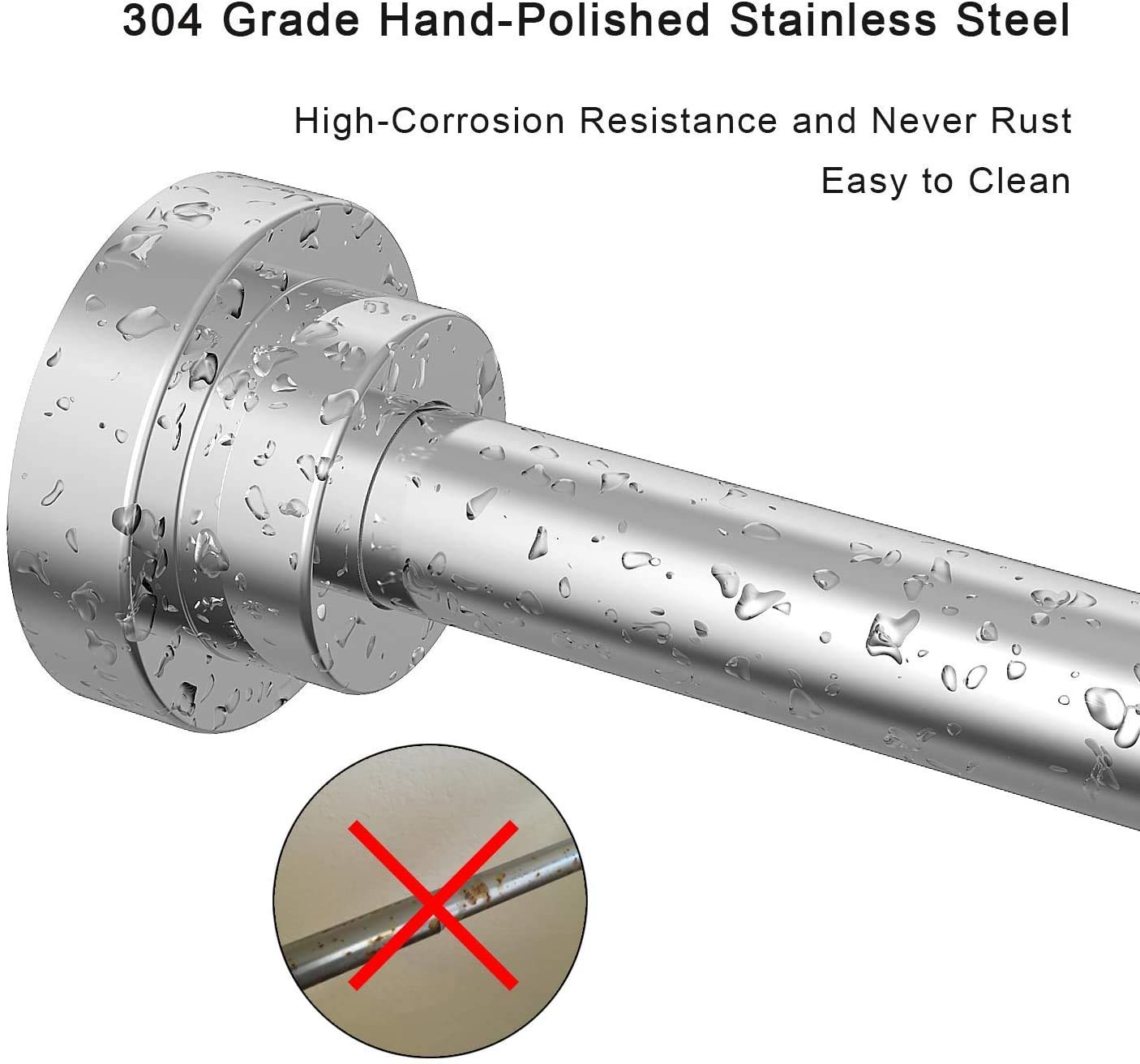 Telescopic pole silver 120cm-290cm shower curtain rod without drilling made of stainless steel extendable clothes rod adjustable by turning, secure grip for shower and bathtub 120 to 290cm