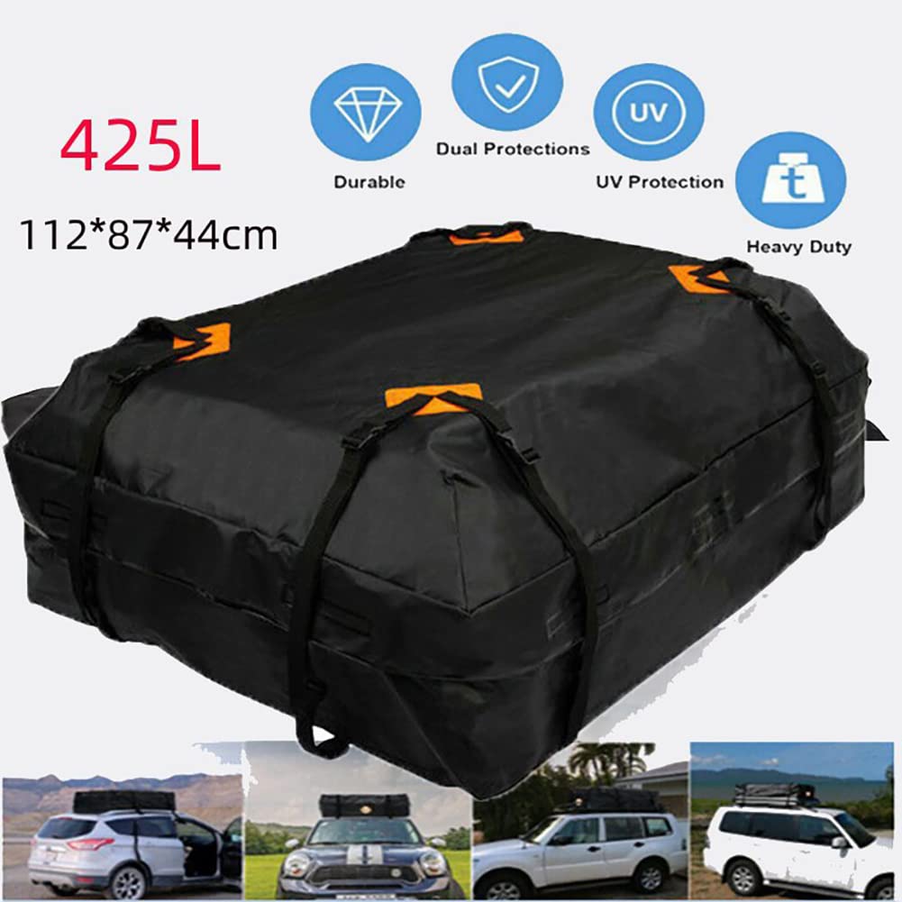Roof box car, MoreChioce 425L car roof bag 420D Oxford fabric rooftop cargo box foldable roof bag waterproof luggage carrier storage bag with 8 durable straps, without anti-slip mat