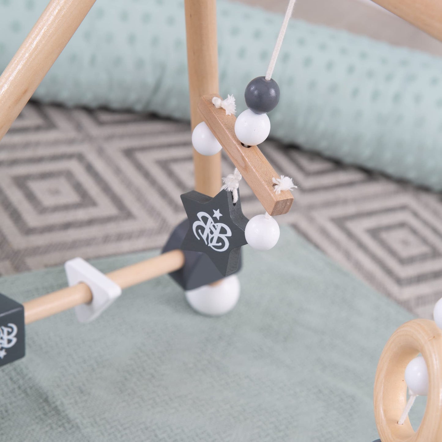 Wooden baby play gym - attachment set Rock Star Baby 3 - activity center for 3 months and up - Montessori toy - natural wood / anthracite, 1 piece (1 pack)