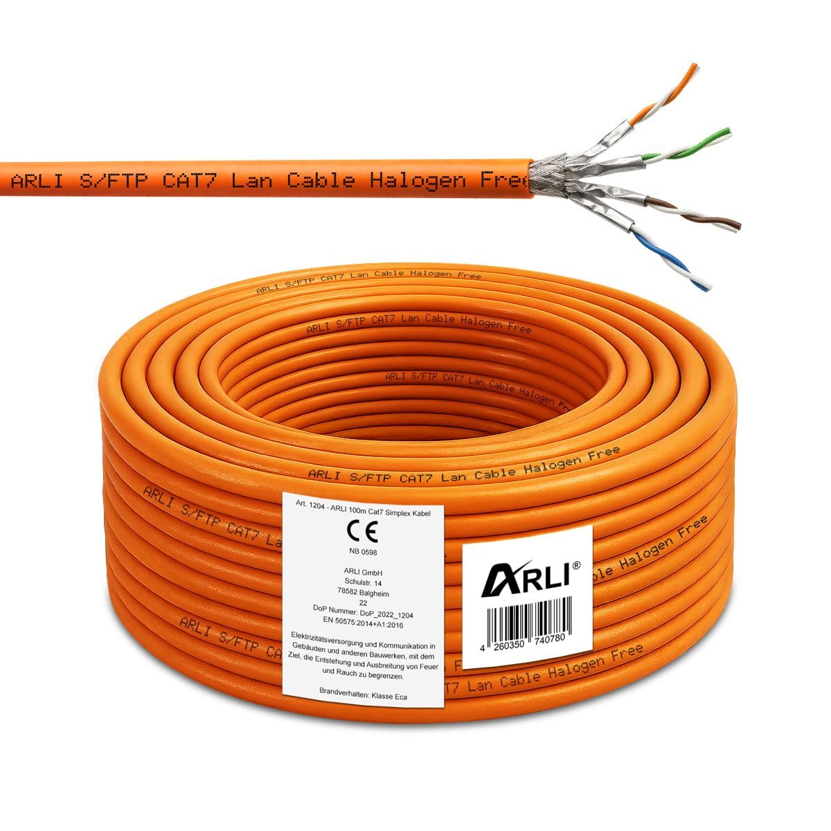 ARLI CAT 7 Ethernet Cable 100m Network Cable CAT.7 LAN Halogen-Free Installation Cable SFTP S/FTP CAT7 PIMF Cable Network Cabling Data Cable AWG23/1 Shielded Gigabit Copper Ethernet Class F 100m