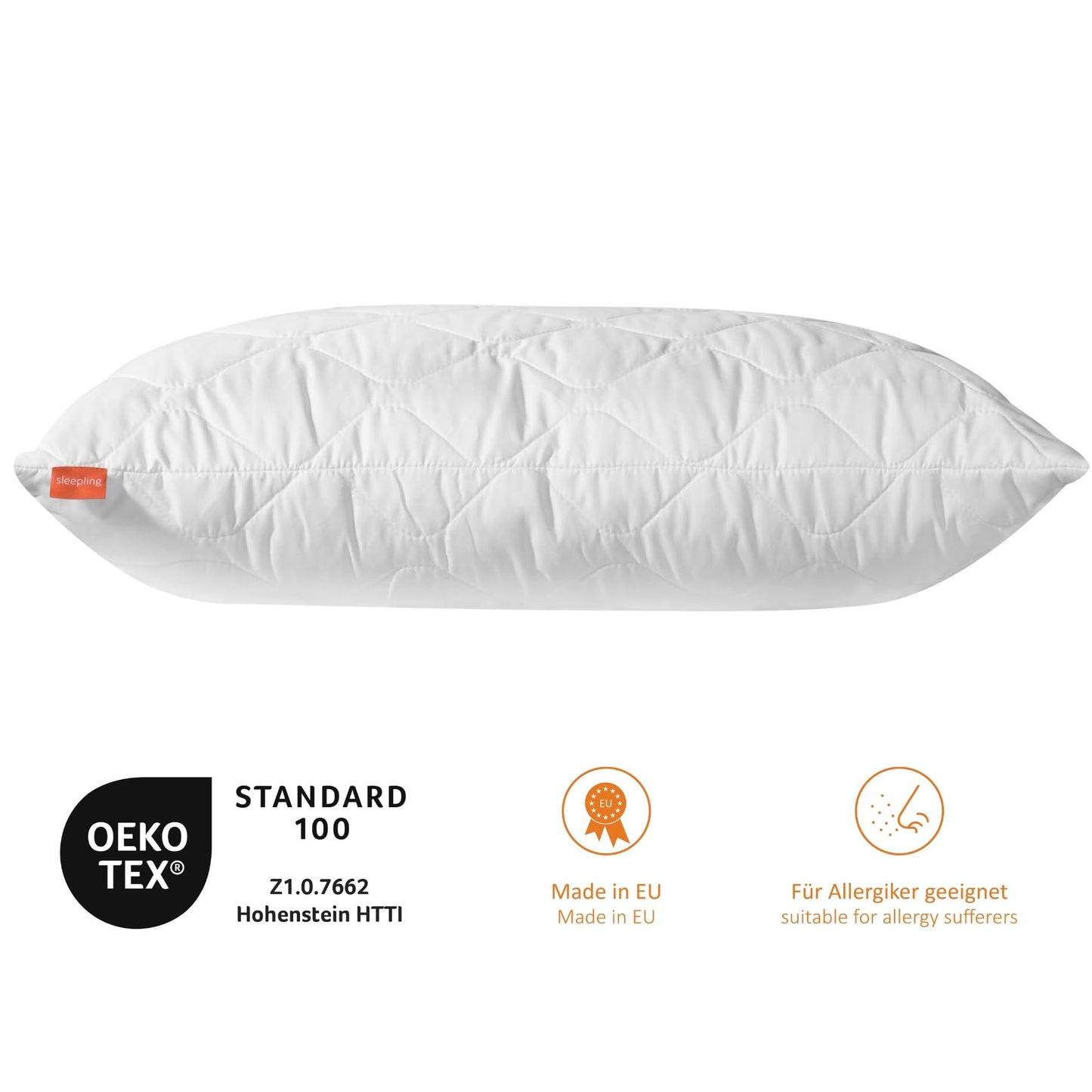 Sleeping pillow 60x80 cm, hypoallergenic, washable, Made in EU, Ökotex, large sleep pillow 60 x 80, bed pillow, pillow, Basic 100