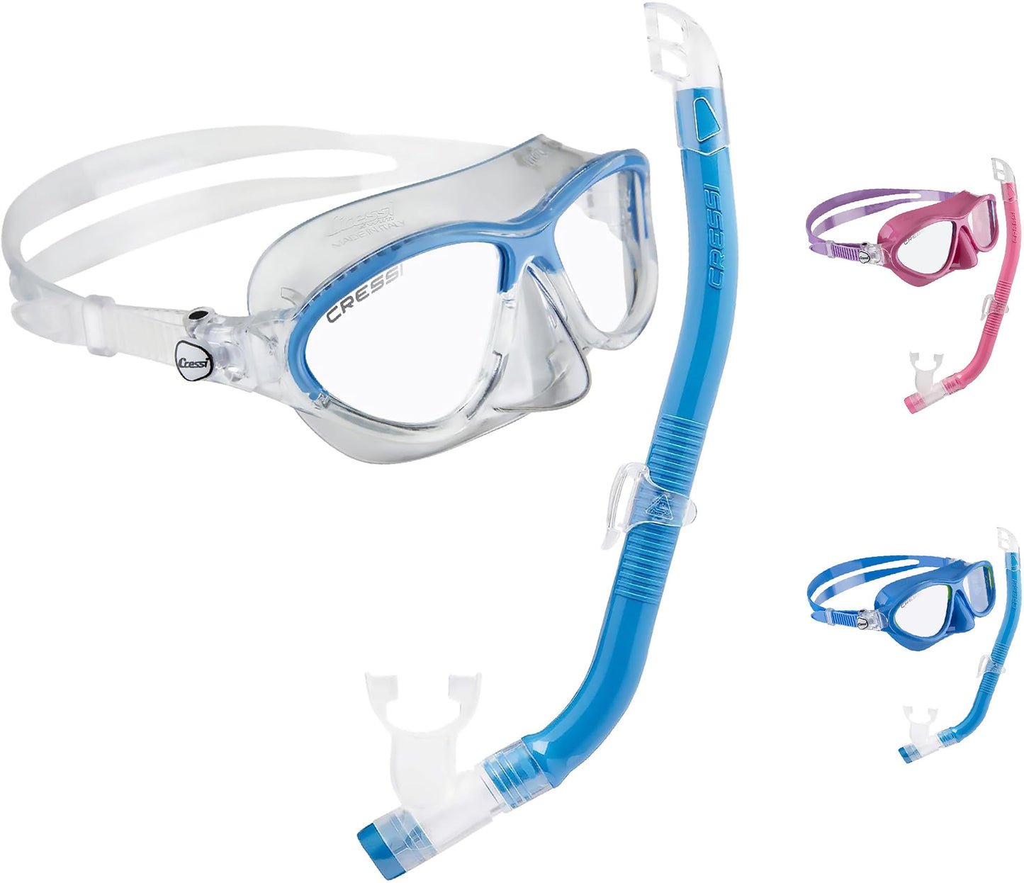 Cressi Moon Kid Combo Set - Snorkeling mask + snorkel for kids, Transparent/Blue, One size