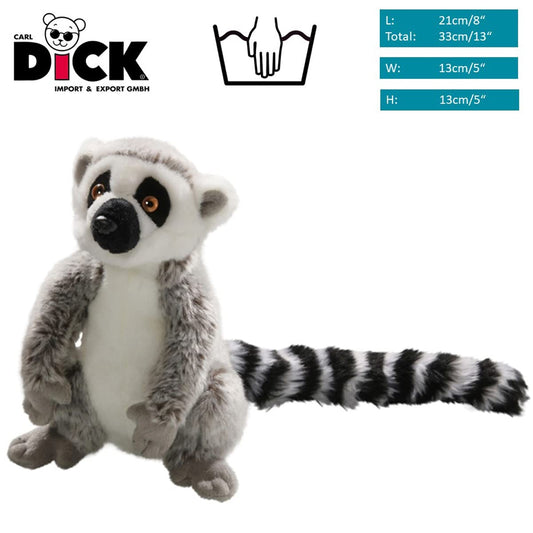 Carl Dick Cat Lemur sitting grey, plush toy, cuddly toy approx. 21cm, 33cm including tail 2673